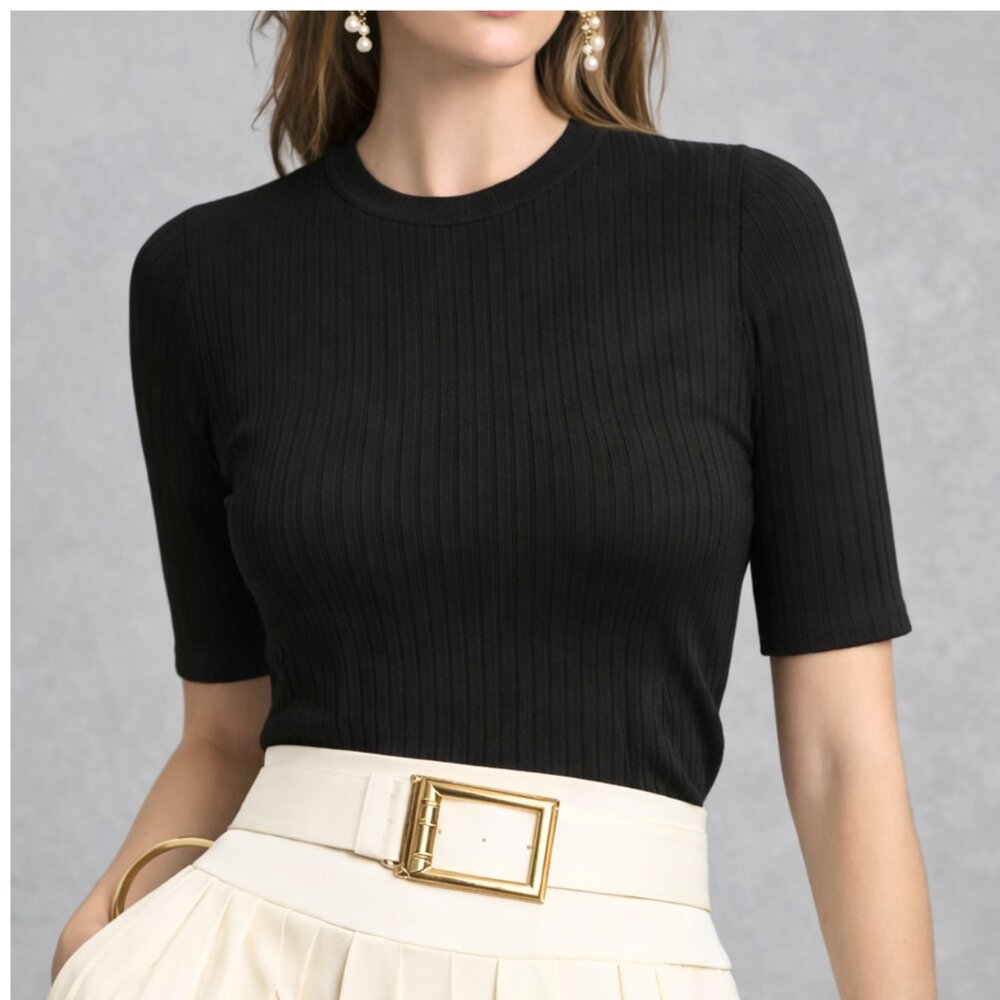NWT Ribbed Black Classy Top Shirt